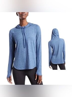 Athleta Blue Lightweight Hooded Long-Sleeve Top